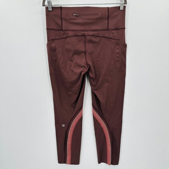 Lululemon Women Brown Speed Limit Cherry Cola High Waist Pocket 12 Crop Leggings - Picture 4 of 7